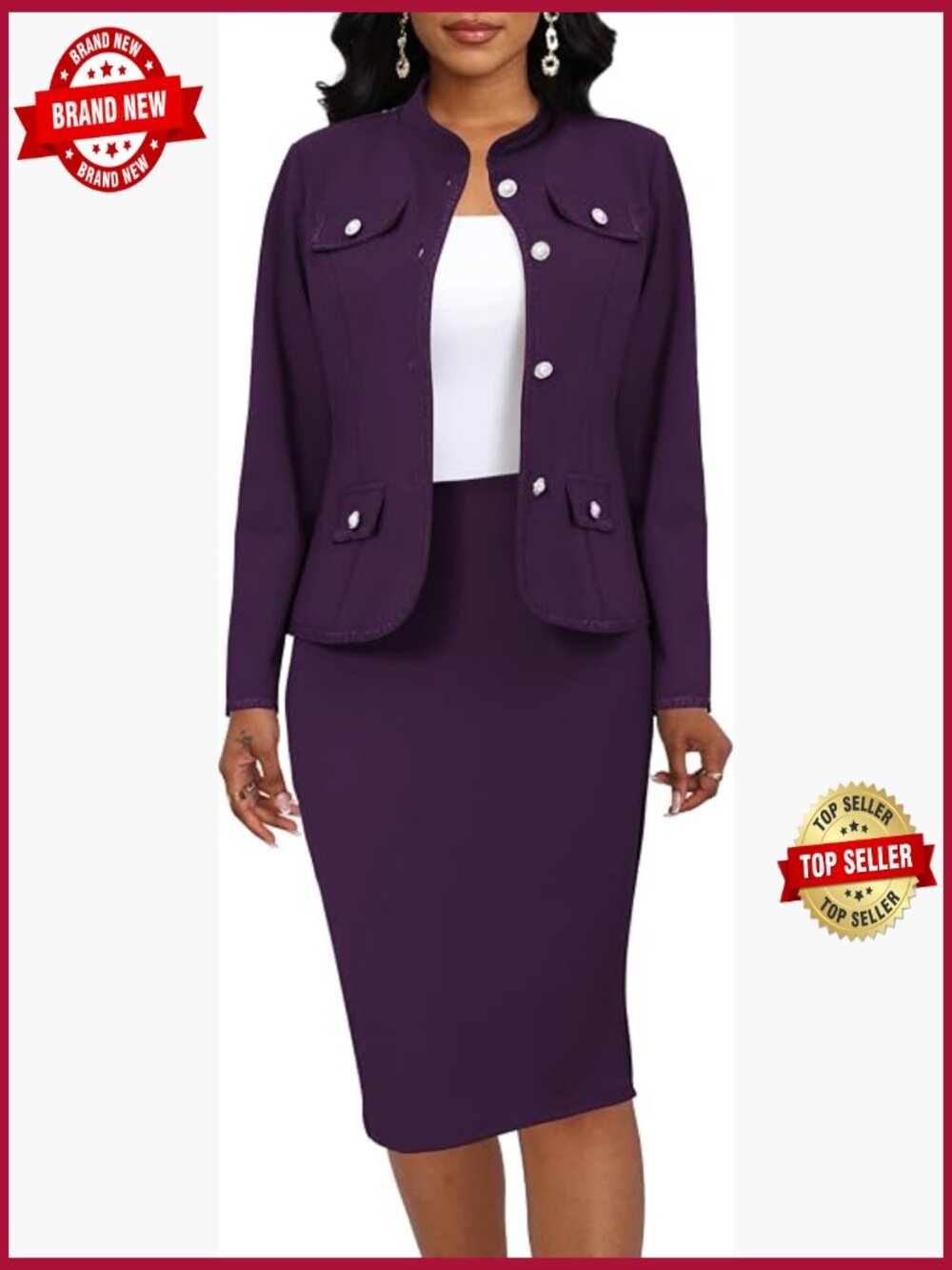 Womens Business 2 Piece Suit Set Blazer and Pencil Skirt